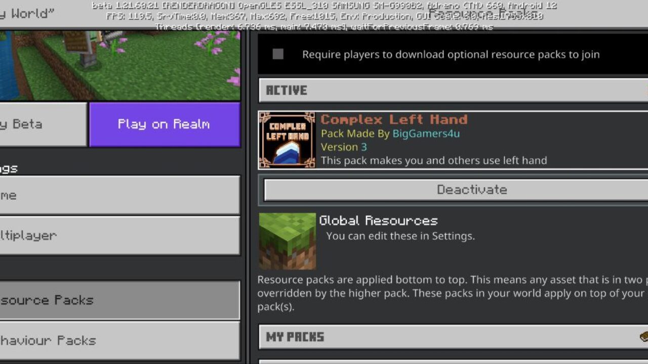 Install from Complex Left Hand Texture Pack for Minecraft PE