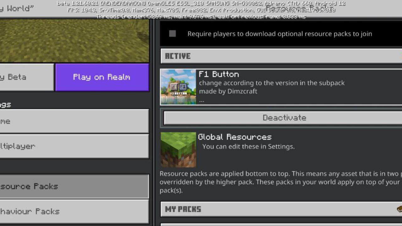 Install from F1 Button Texture Pack for Minecraft PE