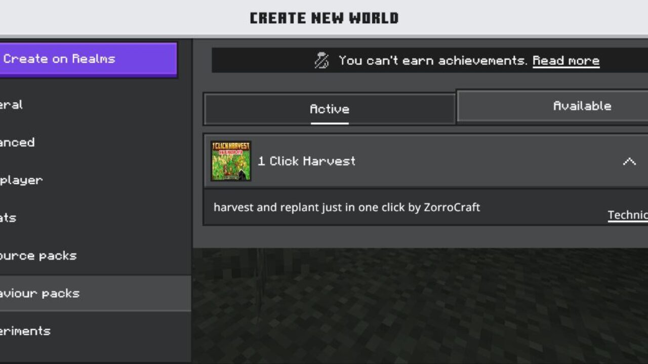 Install from 1 Click Harvest Mod for Minecraft PE