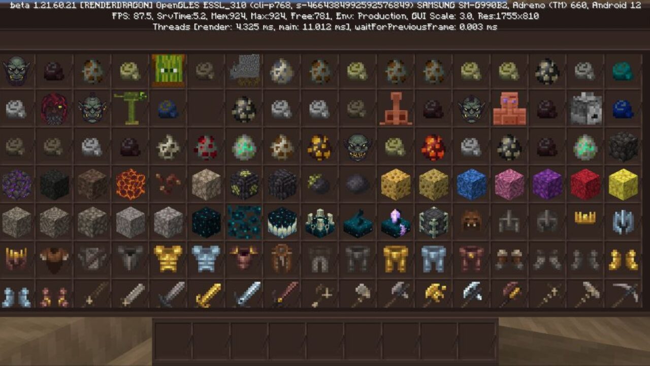 Inventory from DawnCraft Mod for Minecraft PE