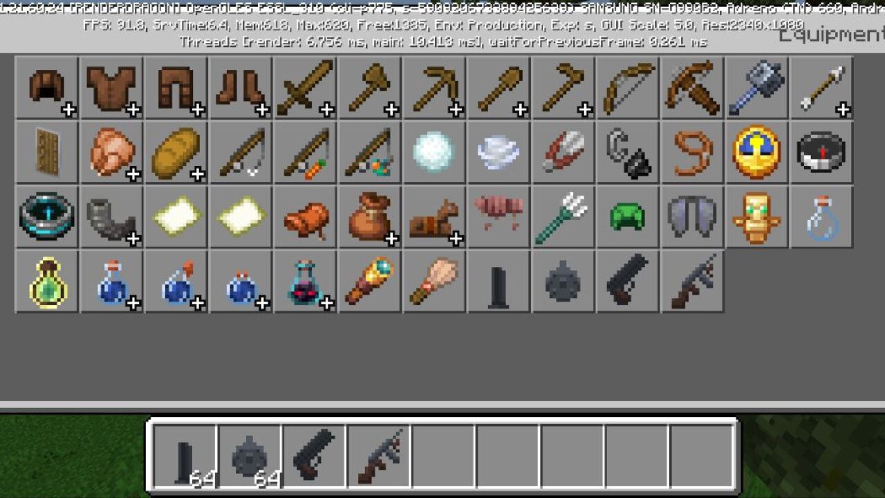 Inventory from Old Guns Mod for Minecraft PE