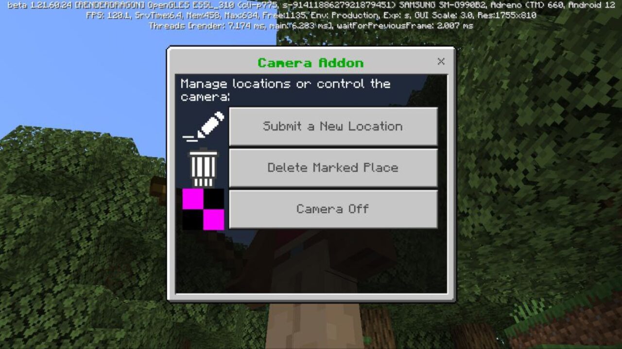 Menu from Security Camera Mod for Minecraft PE