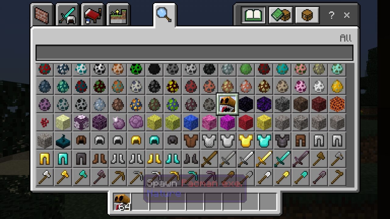 Inventory from Pacman EXE Mod for Minecraft PE