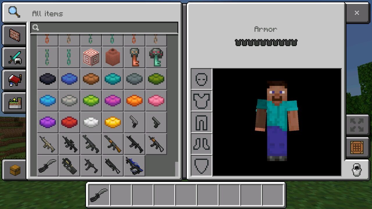 Inventory from Old Guns Mod for Minecraft Bedrock