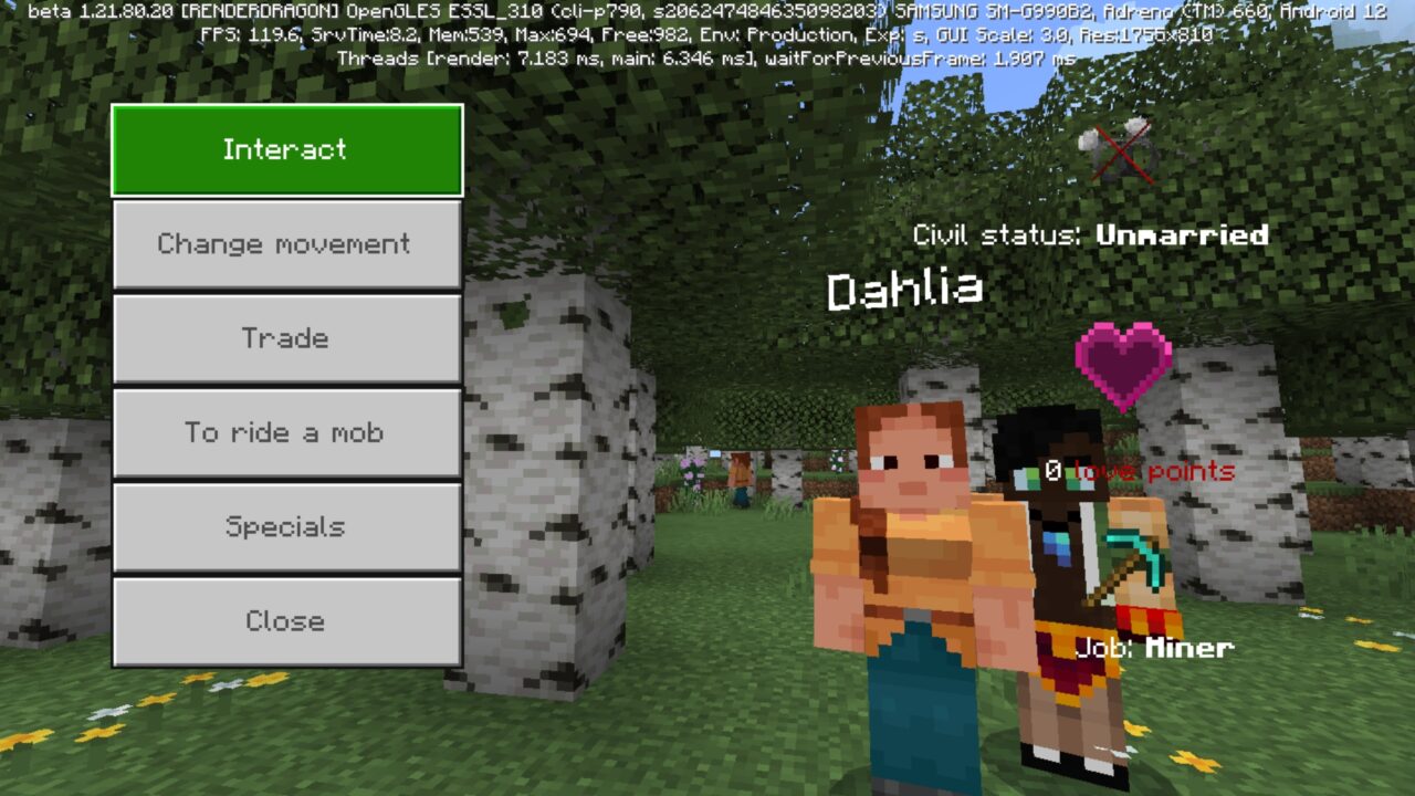 Menu from Phoenix Family Mod for Minecraft PE