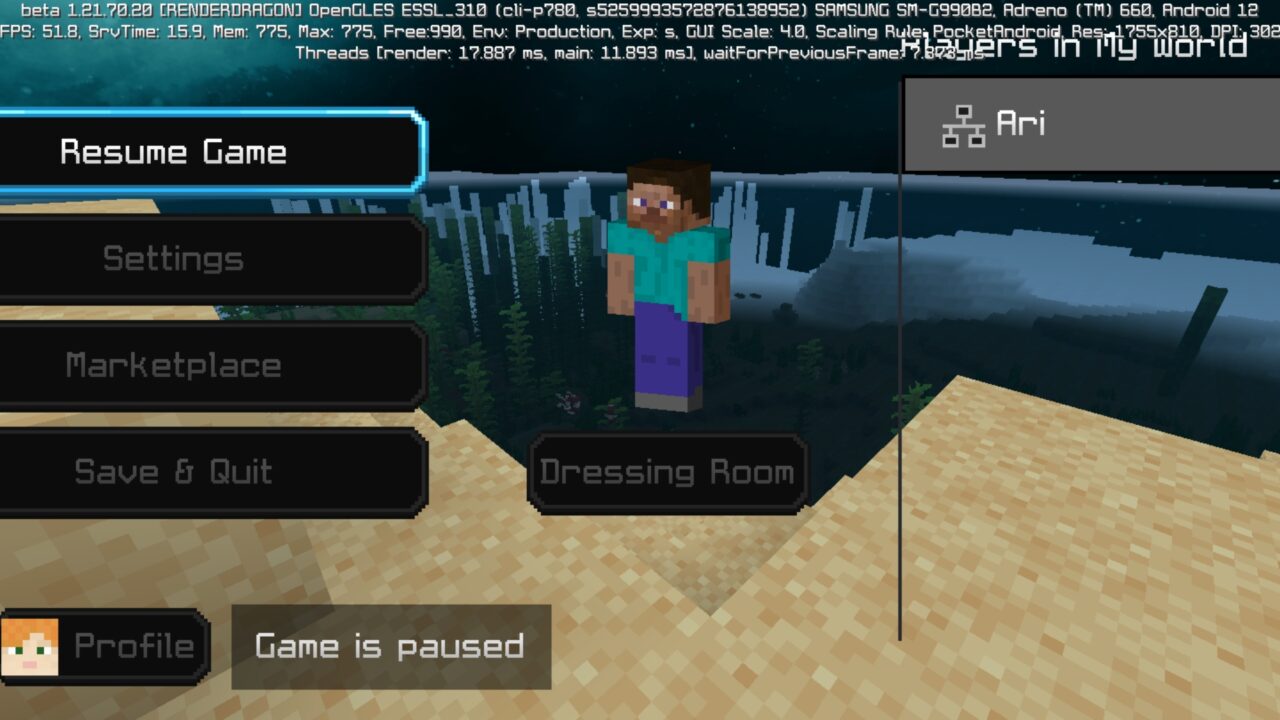 Pause from Bombies 180K Texture Pack for Minecraft PE