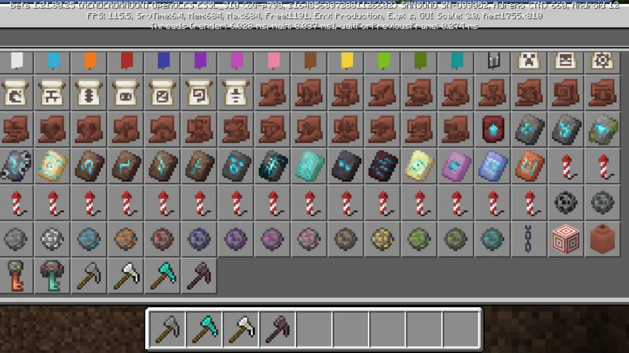 Inventory from All in One Mod for Minecraft PE