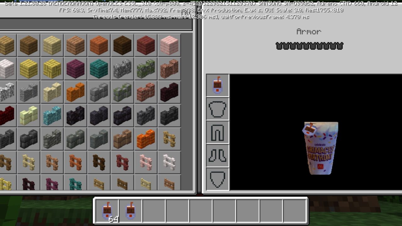 Armor from Grimace Shake Mod for Minecraft PE
