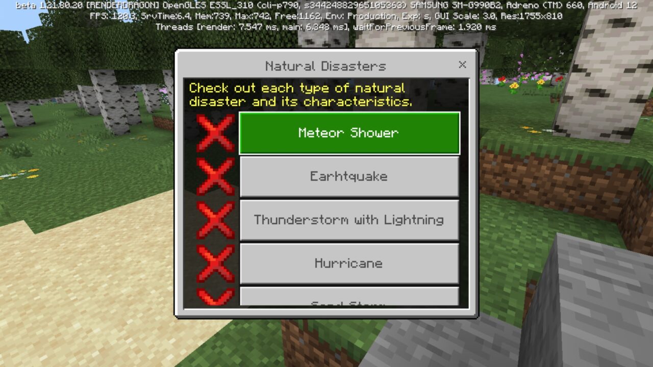 Characteristics from Extreme Weather Mod for Minecraft PE