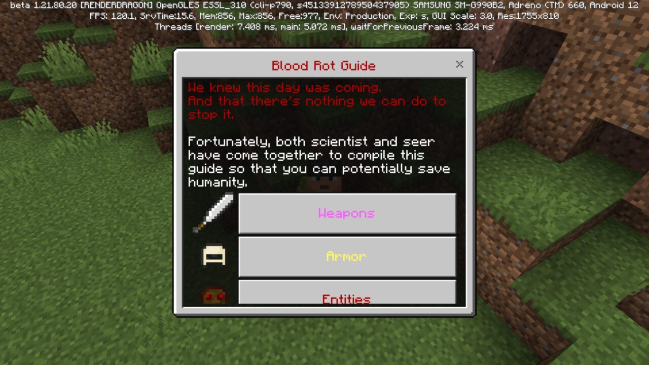 Guide from Blood Rot Mod for Minecraft PE