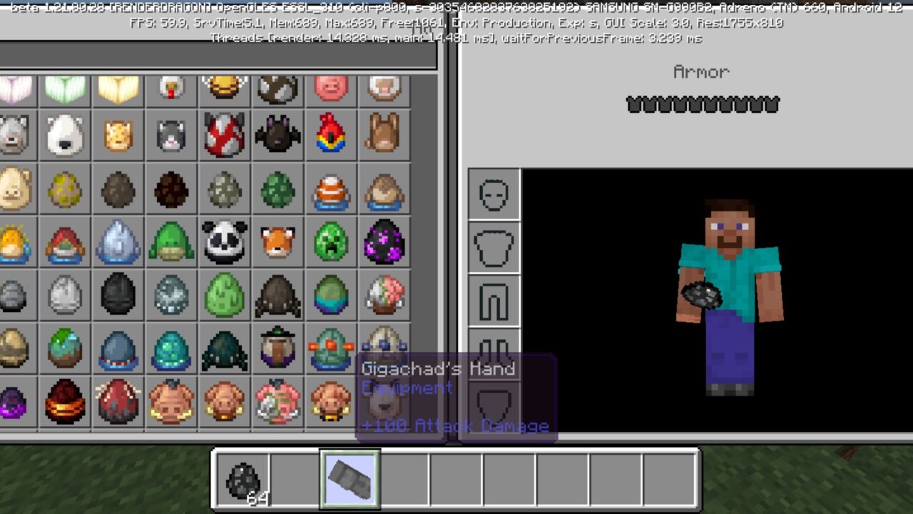 Hand from Giga Chad Mod for Minecraft PE