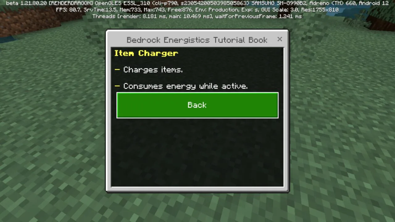 Info from Energetics Mod for Minecraft PE