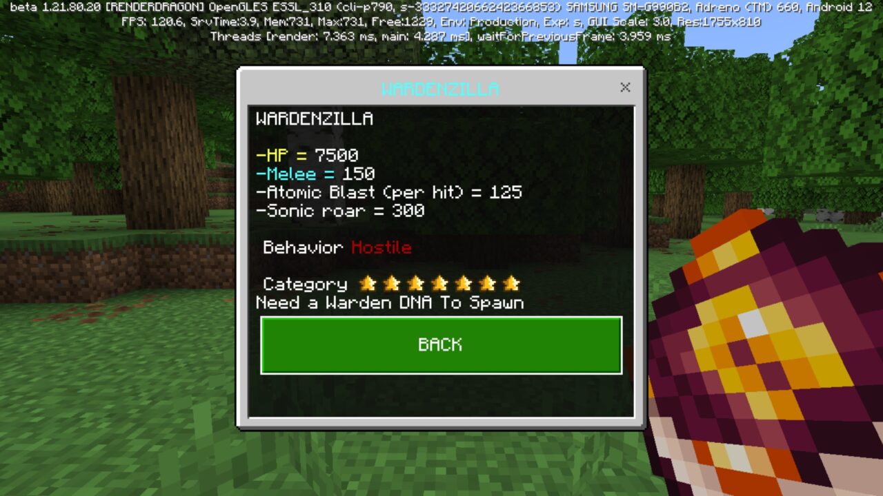 Info from Kaiju Craft Mod for Minecraft PE