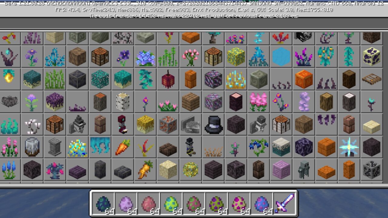 Inventory from Better on Bedrock Mod for Minecraft PE