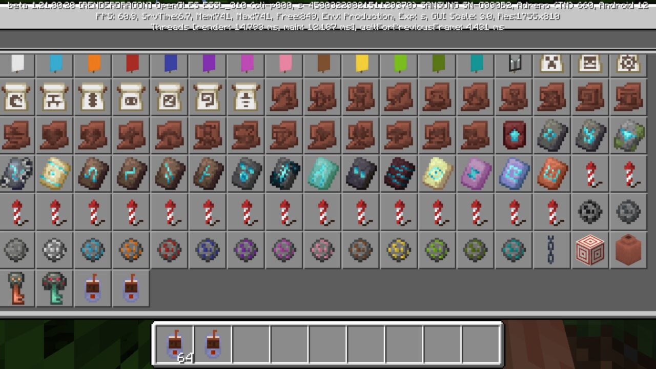 Inventory from Grimace Shake Mod for Minecraft PE