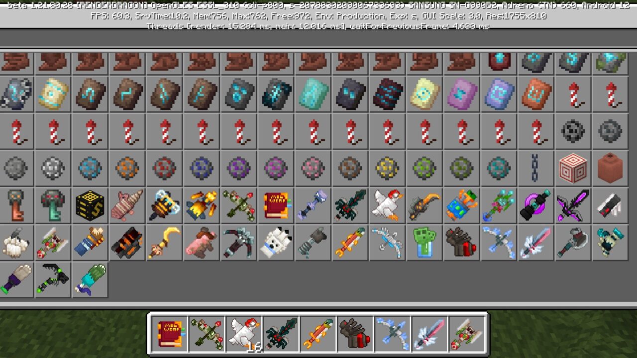 Inventory from Mob Weapons Mod for Minecraft PE