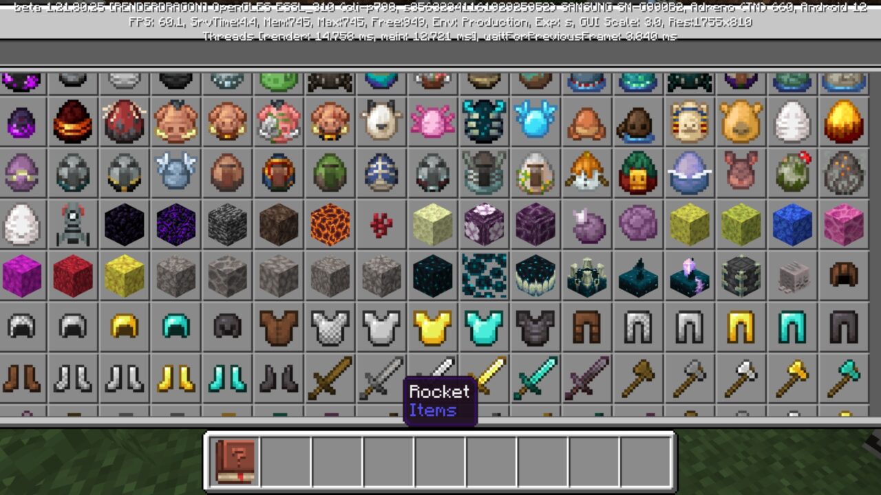 Inventory from Rockets Mod for Minecraft PE