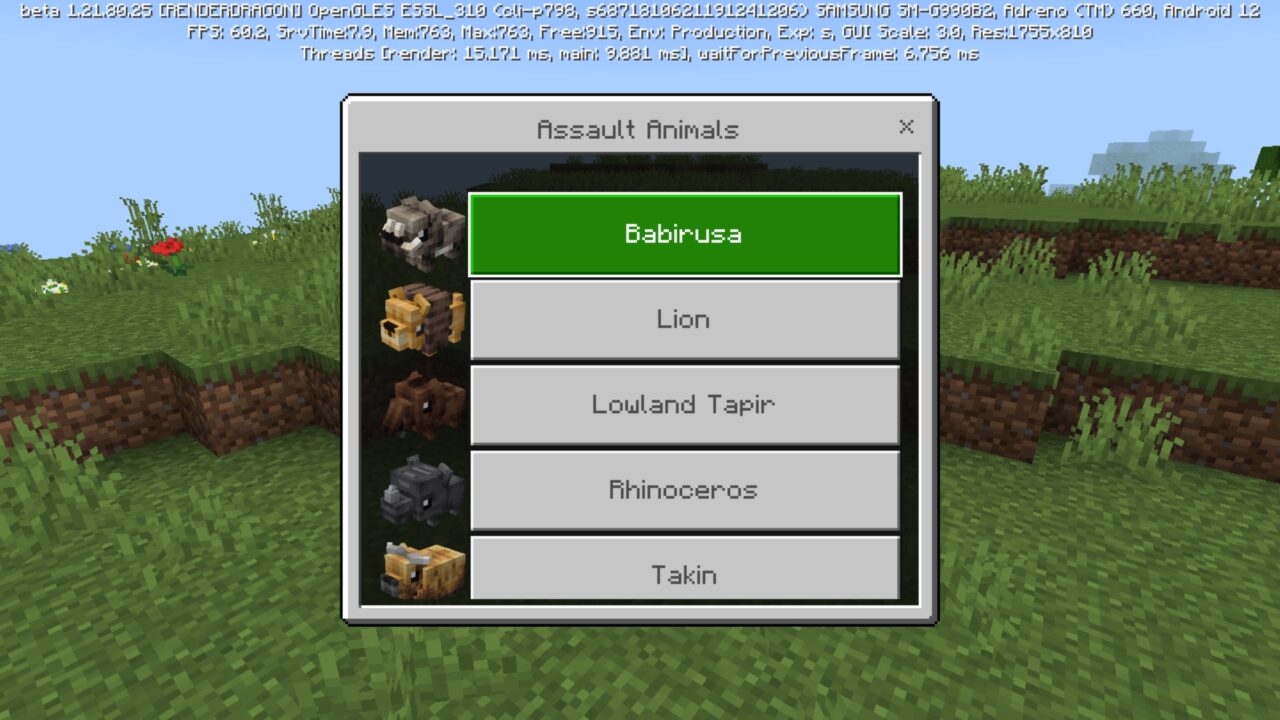 Menu from Baby Animals Mod for Minecraft PE