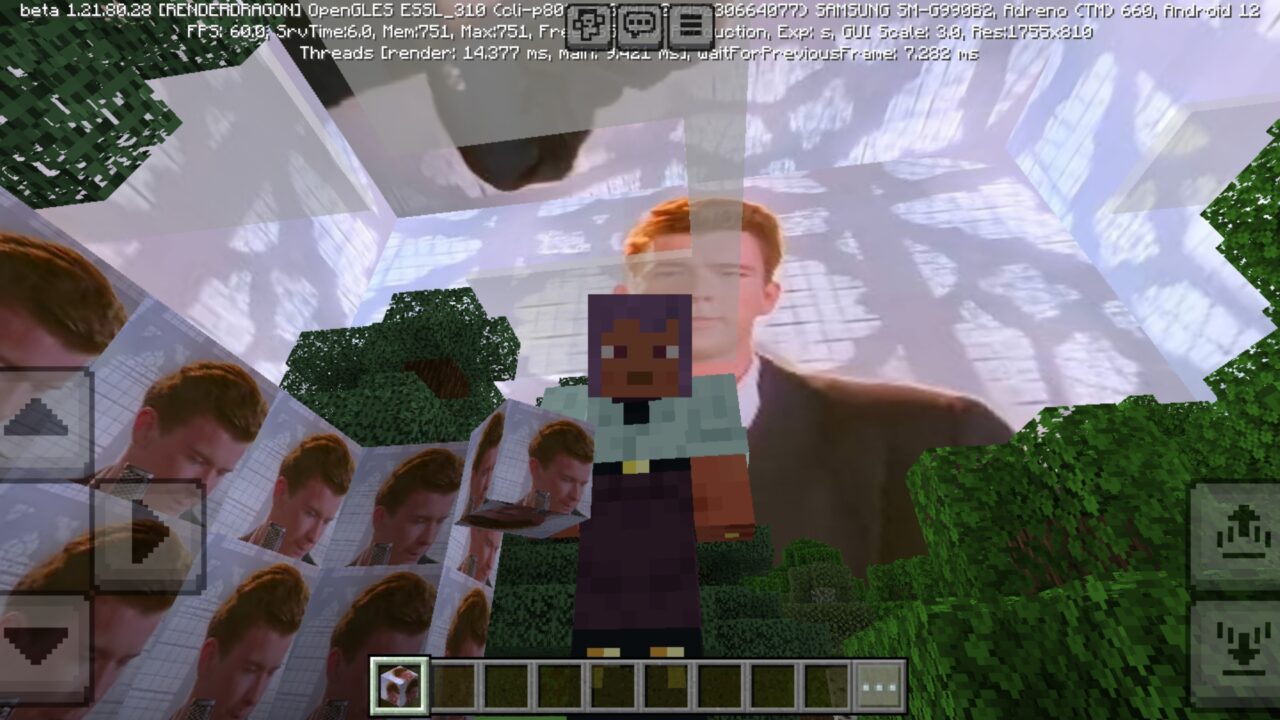 Options from Rickroll Mod for Minecraft PE