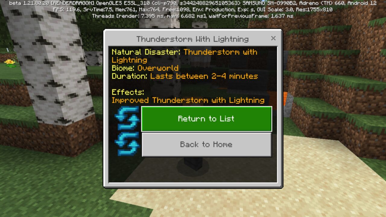 Thunderstorm from Extreme Weather Mod for Minecraft PE