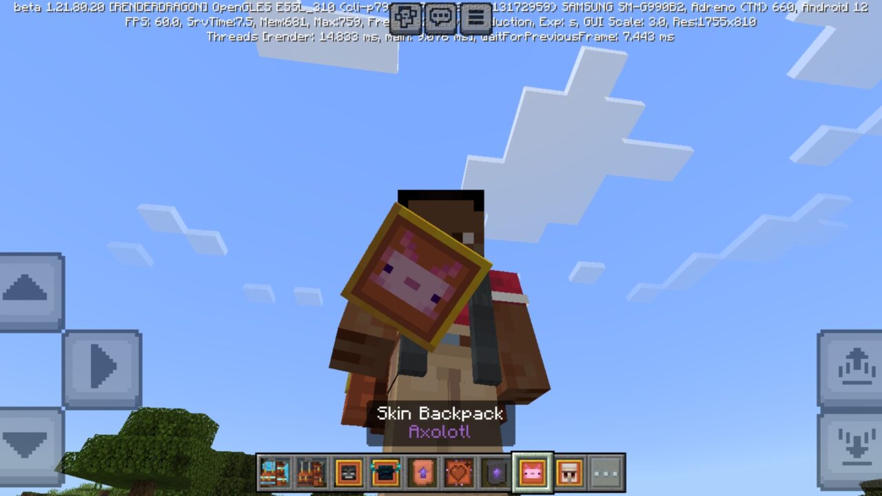 Axolotl from Sophisticangel Backpack Mod for Minecraft PE