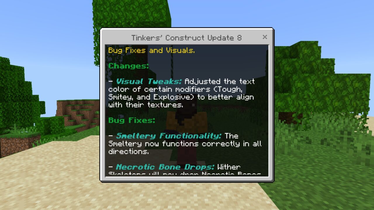 Info from Tinkers Construct Mod for Minecraft PE