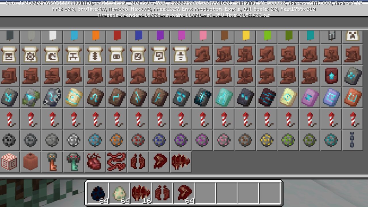 Inventory from T-Rex Mod for Minecraft PE