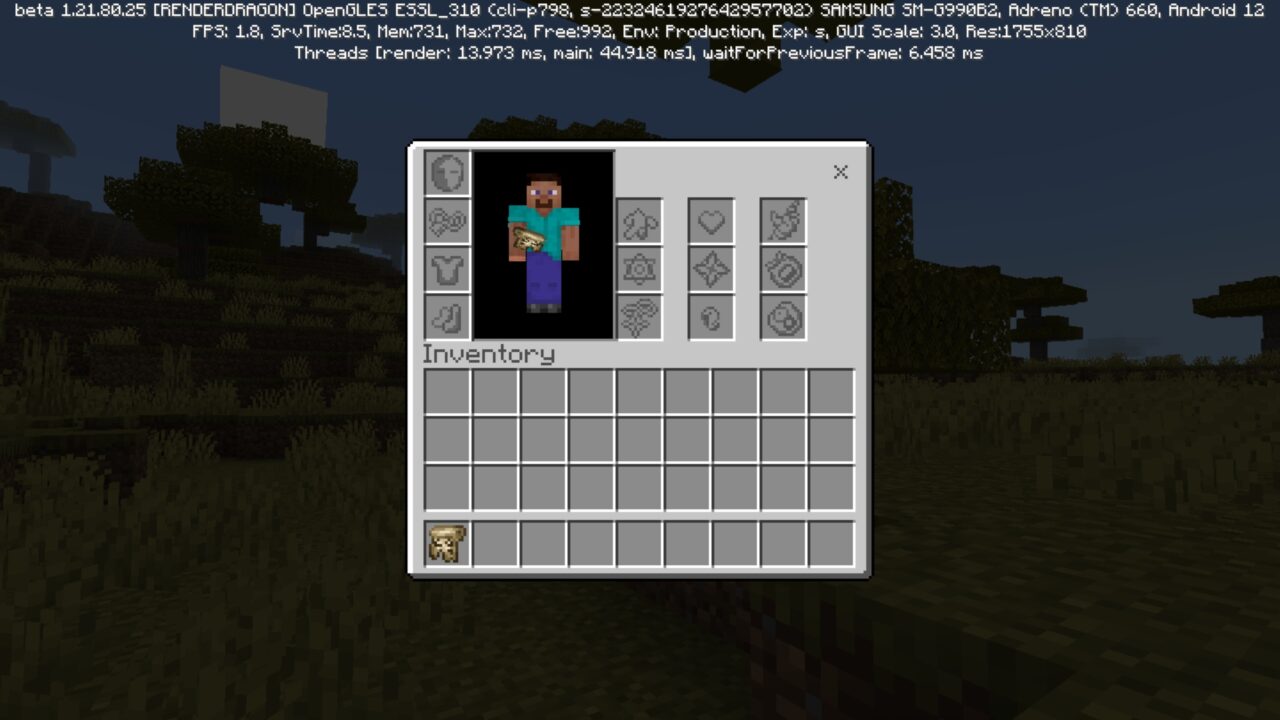 Menu from Archaism Trinkets Mod for Minecraft PE