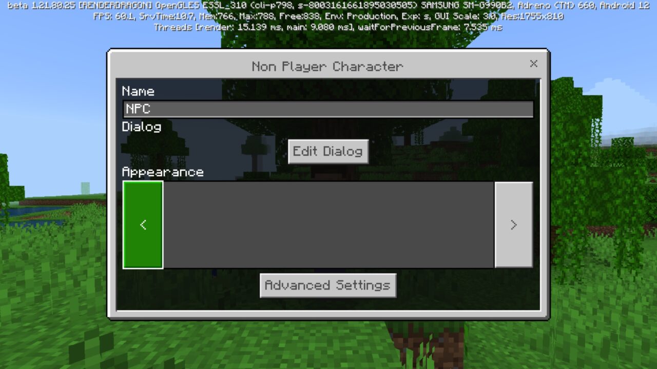 Menu from Z-Origins Mod for Minecraft PE