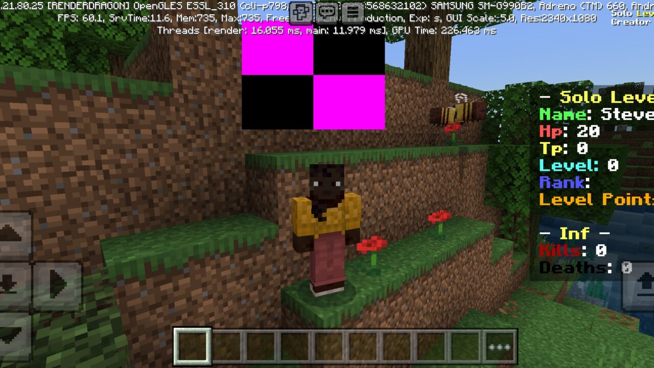 Options from Solo Leveling Mod for Minecraft PE
