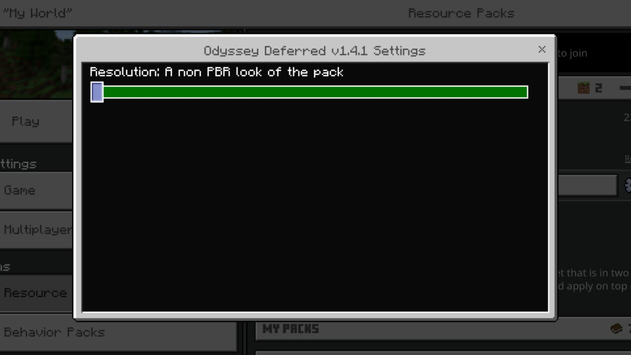 Settings from Odyssey Texture Pack for Minecraft PE