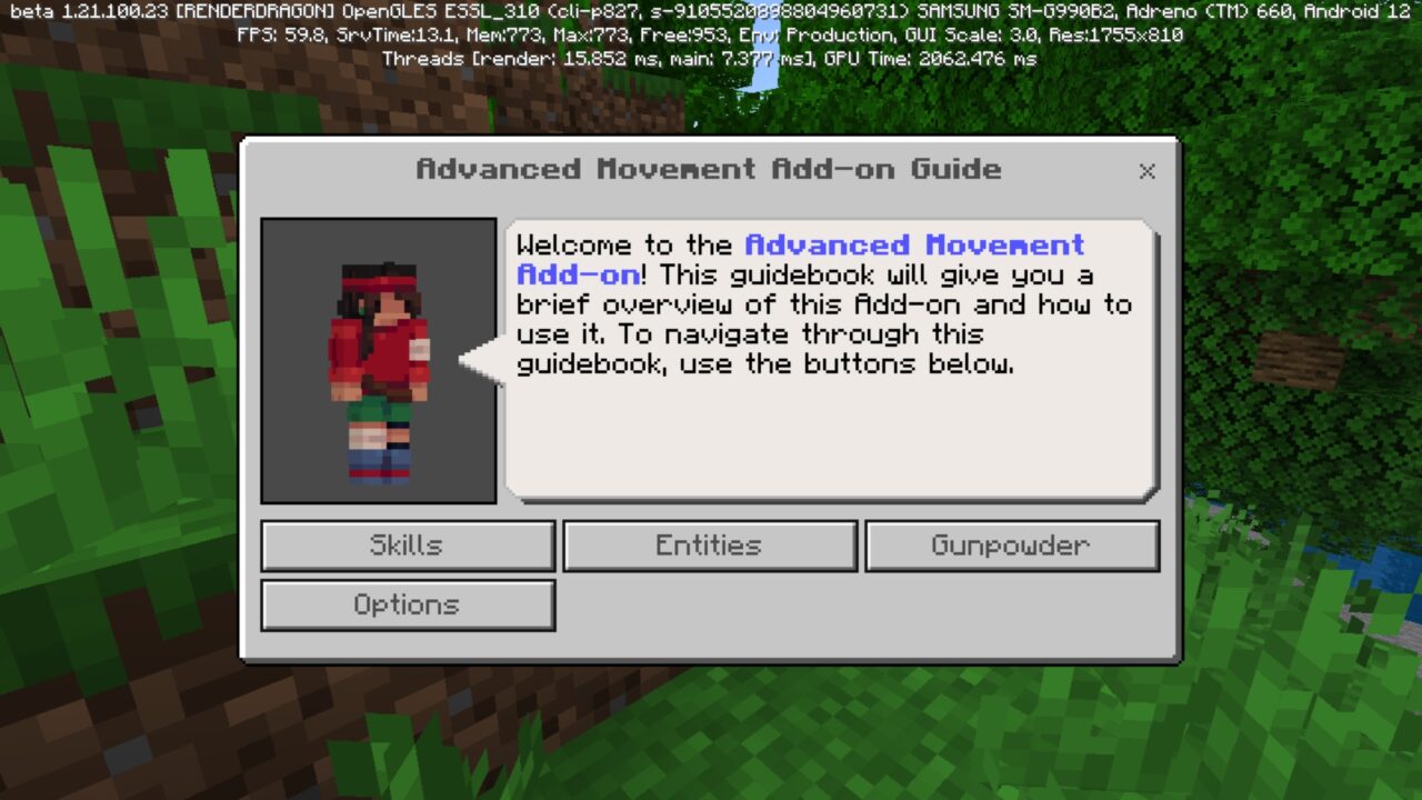 Guide from Advanced Movements Mod for Minecraft PE