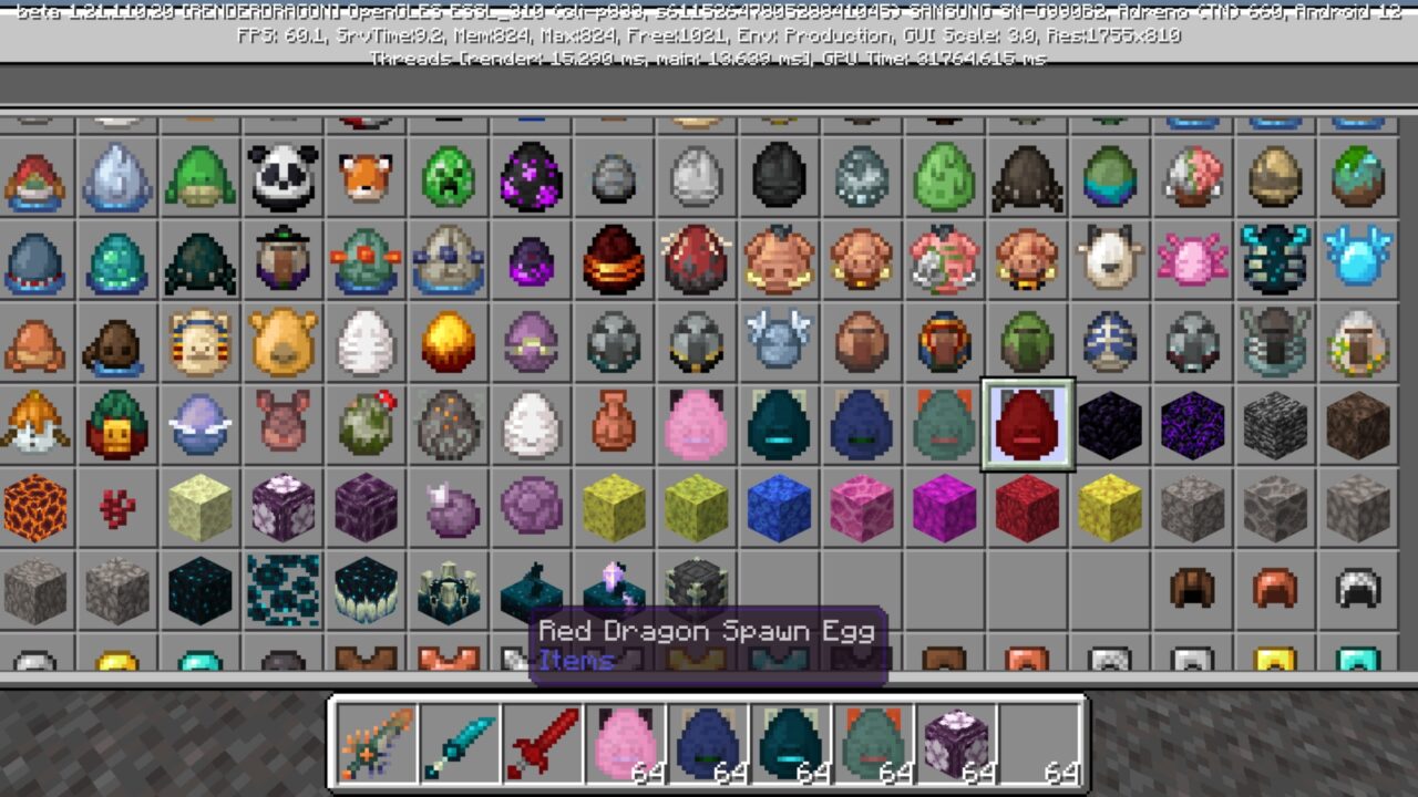 Inventory from Dragon Mounts Mod for Minecraft PE