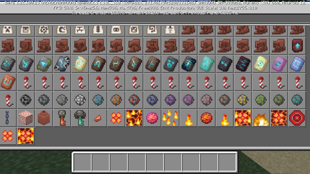Inventory from Fire Magic Mod for Minecraft PE