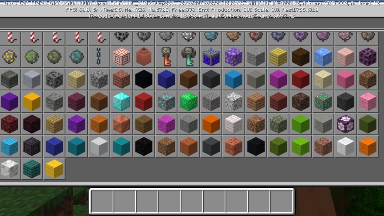Inventory from Walk Through Blocks Mod for Minecraft PE