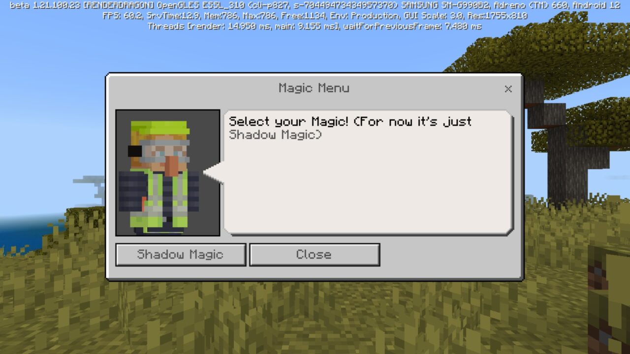 Options from Shadow Magic Mod for Minecraft PE