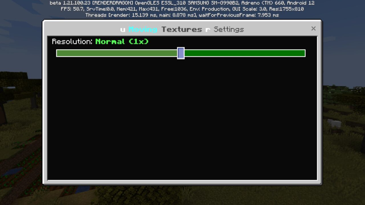 Settings from Moving Texture Pack for Minecraft PE