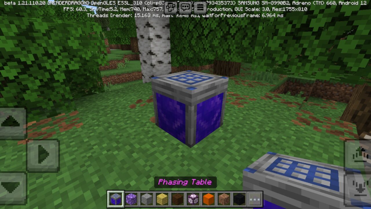 Table from Walk Through Blocks Mod for Minecraft PE