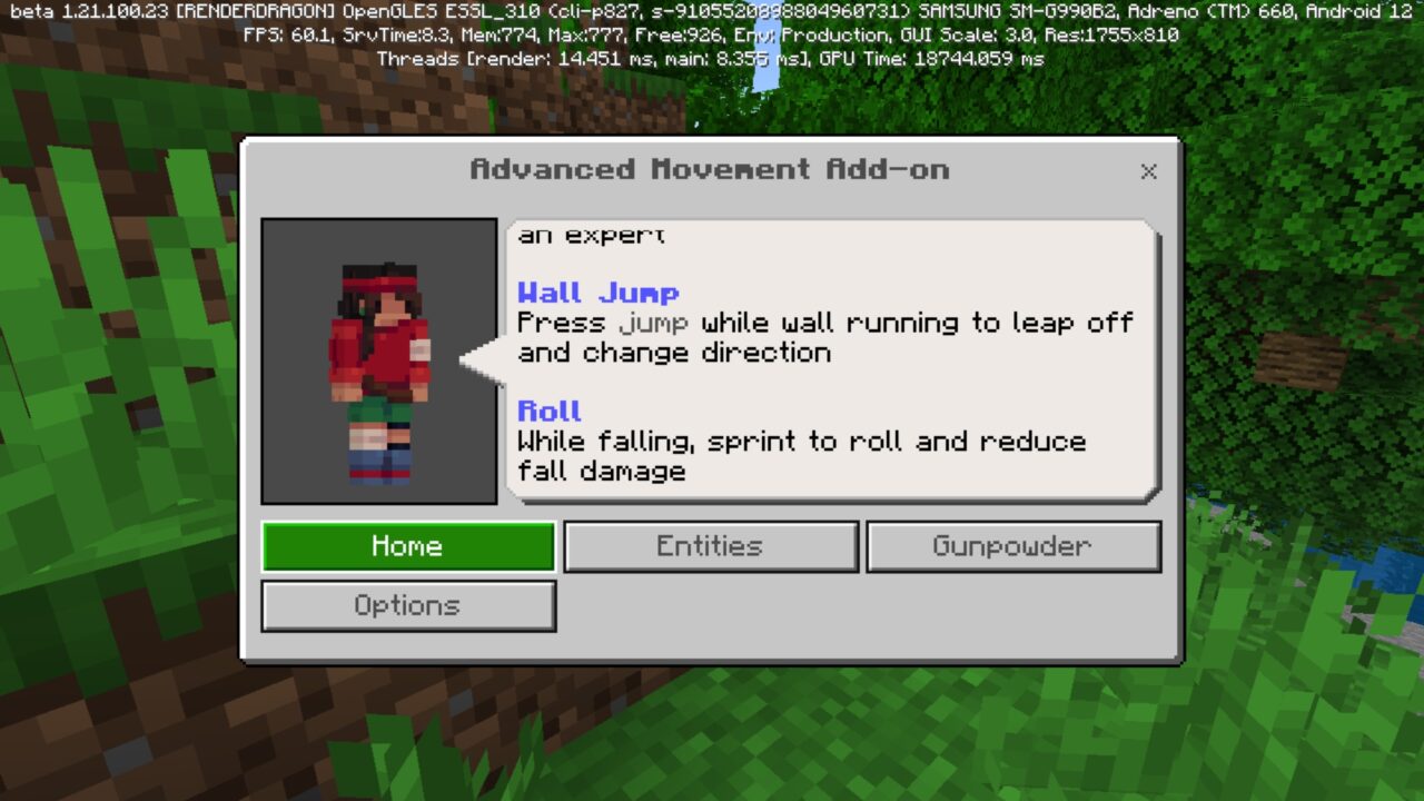 Variants from Advanced Movements Mod for Minecraft PE