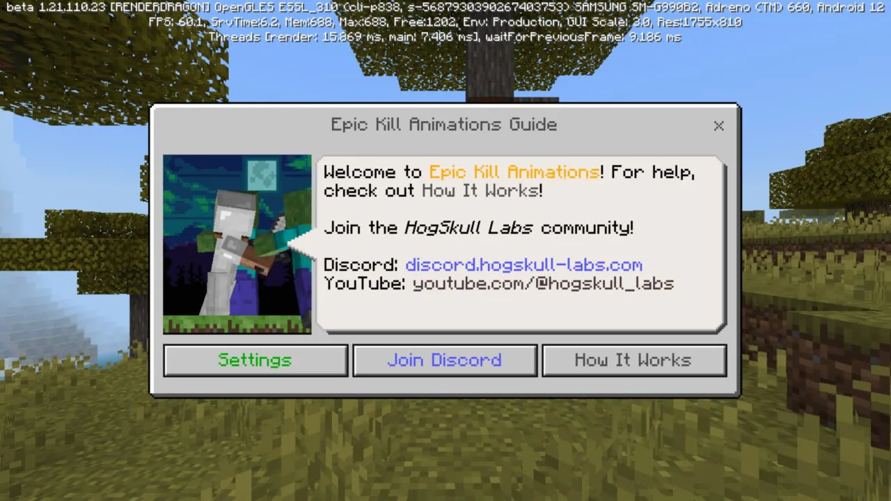 Guide from Epic Kill Animation Mod for Minecraft PE
