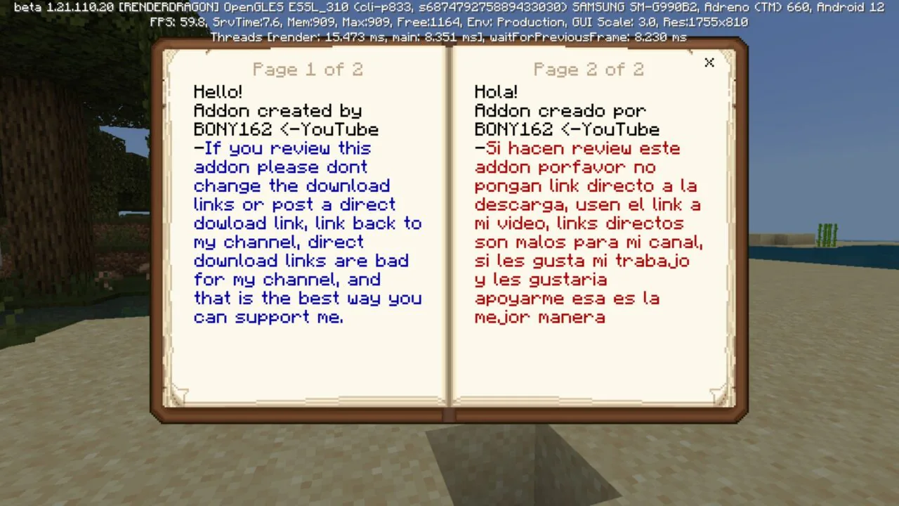 Info from XP Equals Your Size Mod for Minecraft PE