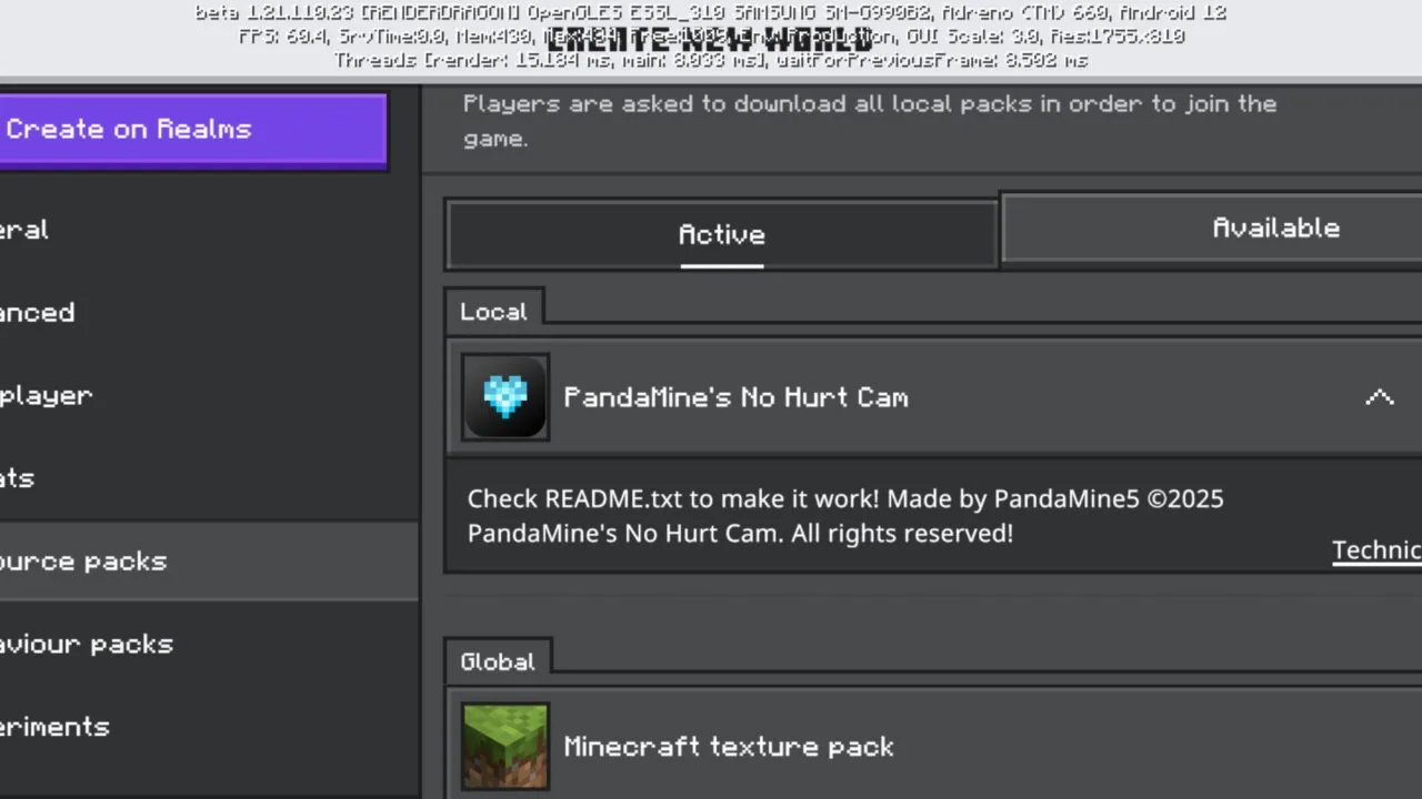 Install from No Hurt Cam Texture Pack for Minecraft PE