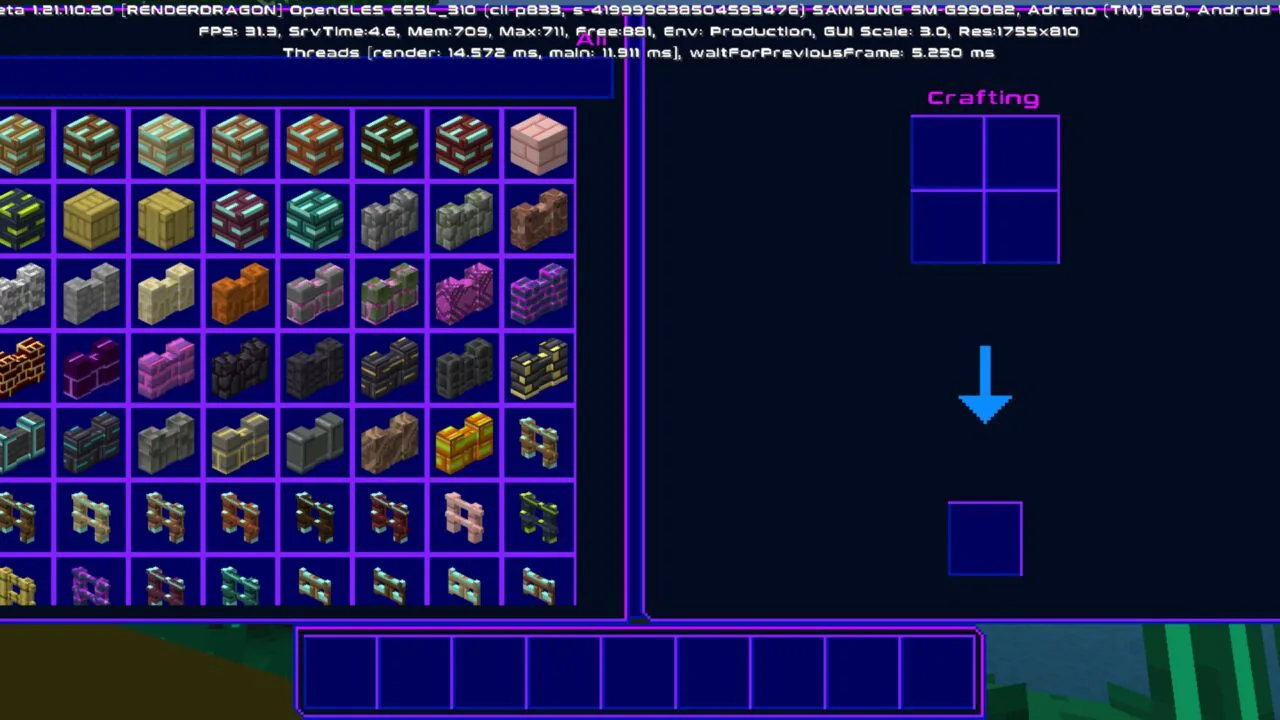 Inventory from Cyberpunk Neon Texture Pack for Minecraft PE