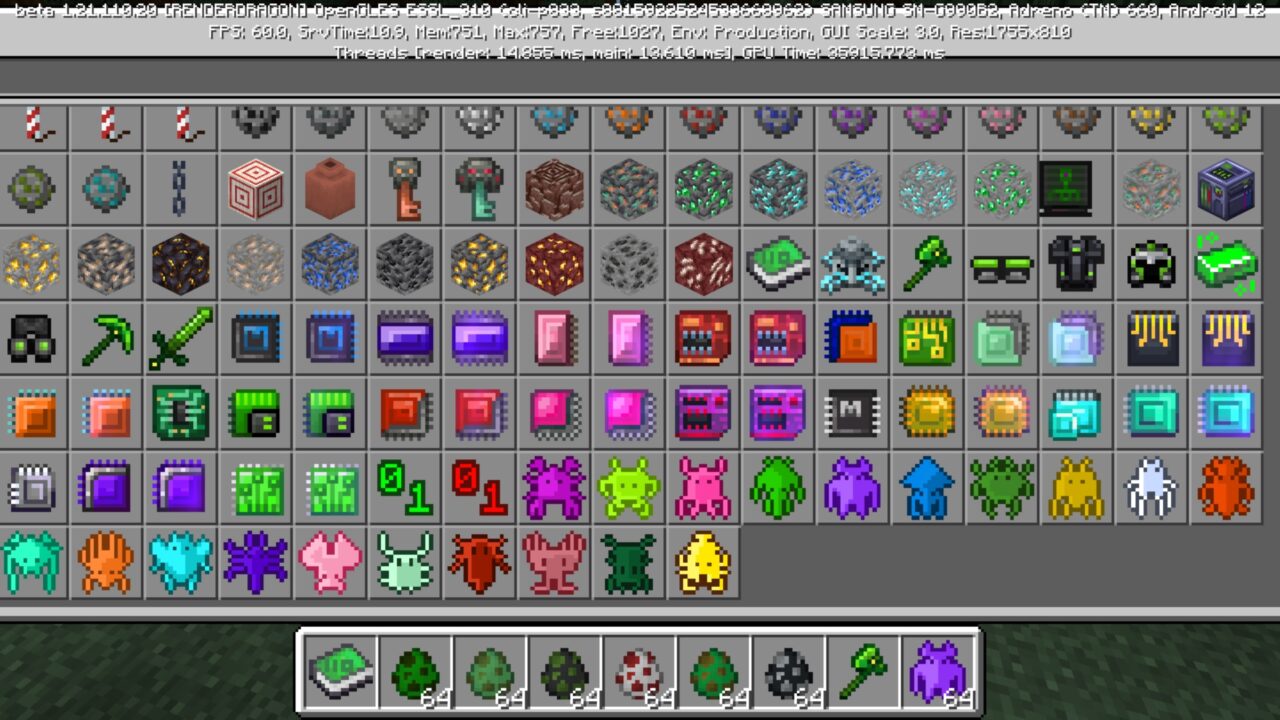 Inventory from Hacker Mod for Minecraft PE