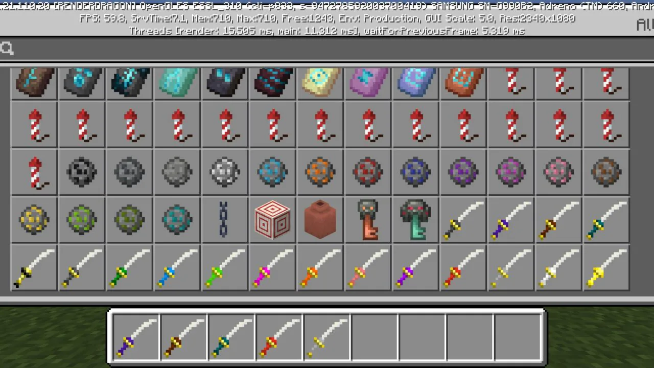 Inventory from Katanas Mod for Minecraft PE