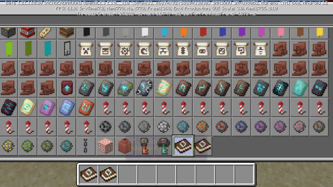 Inventory from XP Equals Your Size Mod for Minecraft PE