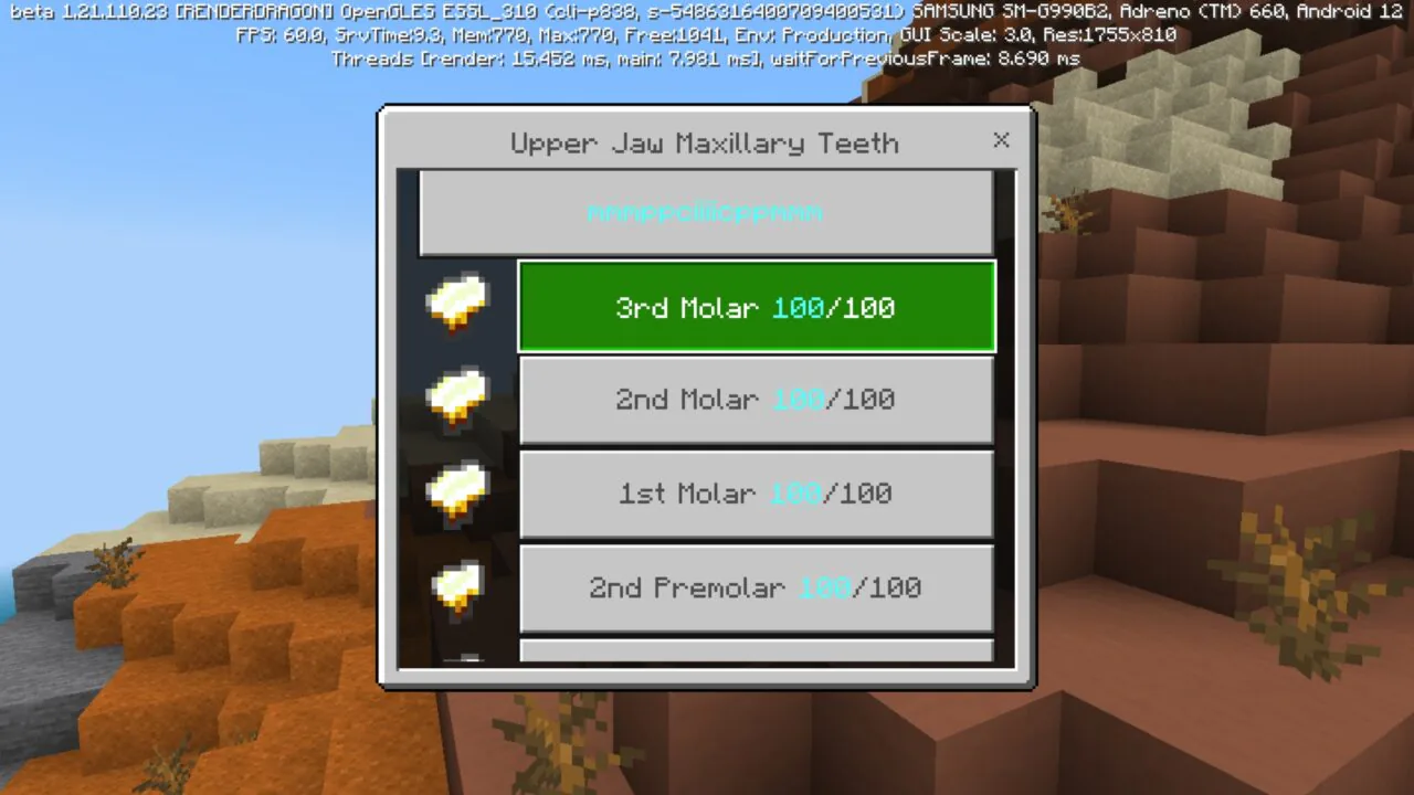 Settings from Chomp Mod for Minecraft PE
