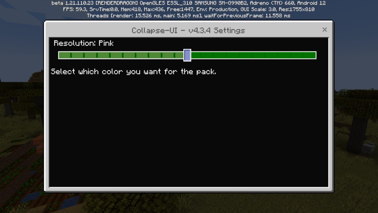 Settings from Collapse UI Texture Pack for Minecraft PE