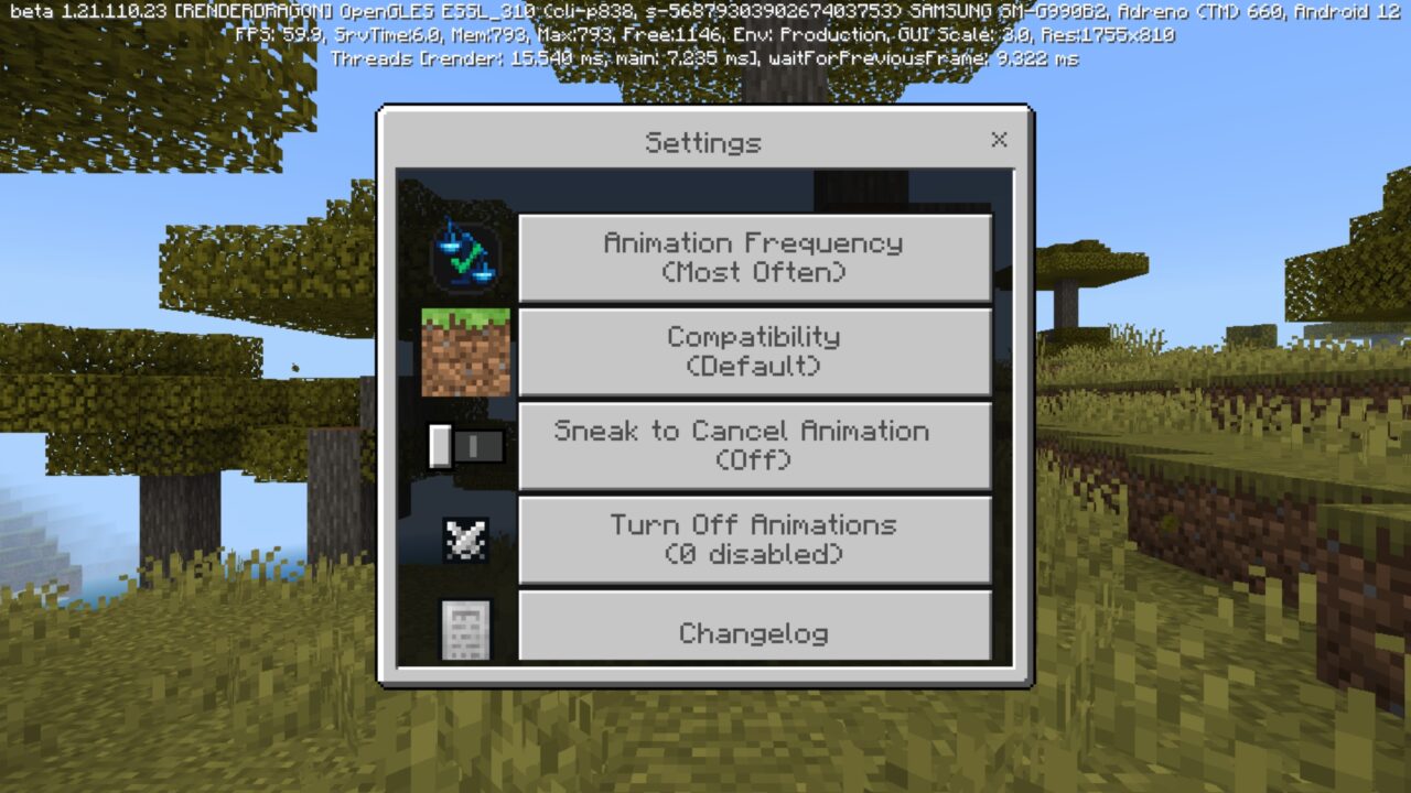 Settings from Epic Kill Animation Mod for Minecraft PE