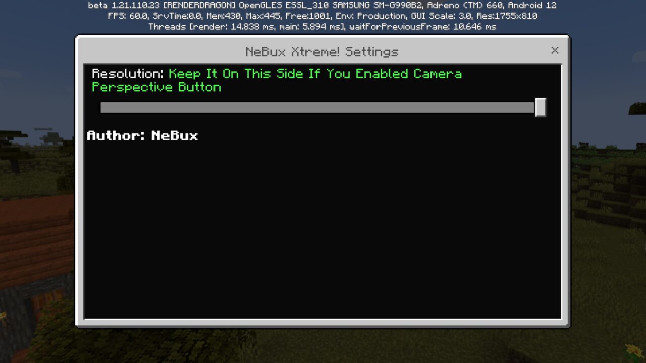 Settings from NeBux Texture Pack for Minecraft PE